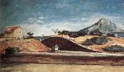 Paul Cezanne Le Percement de la voie ferree avec la montagne Sainte-Victoire oil painting reproduction